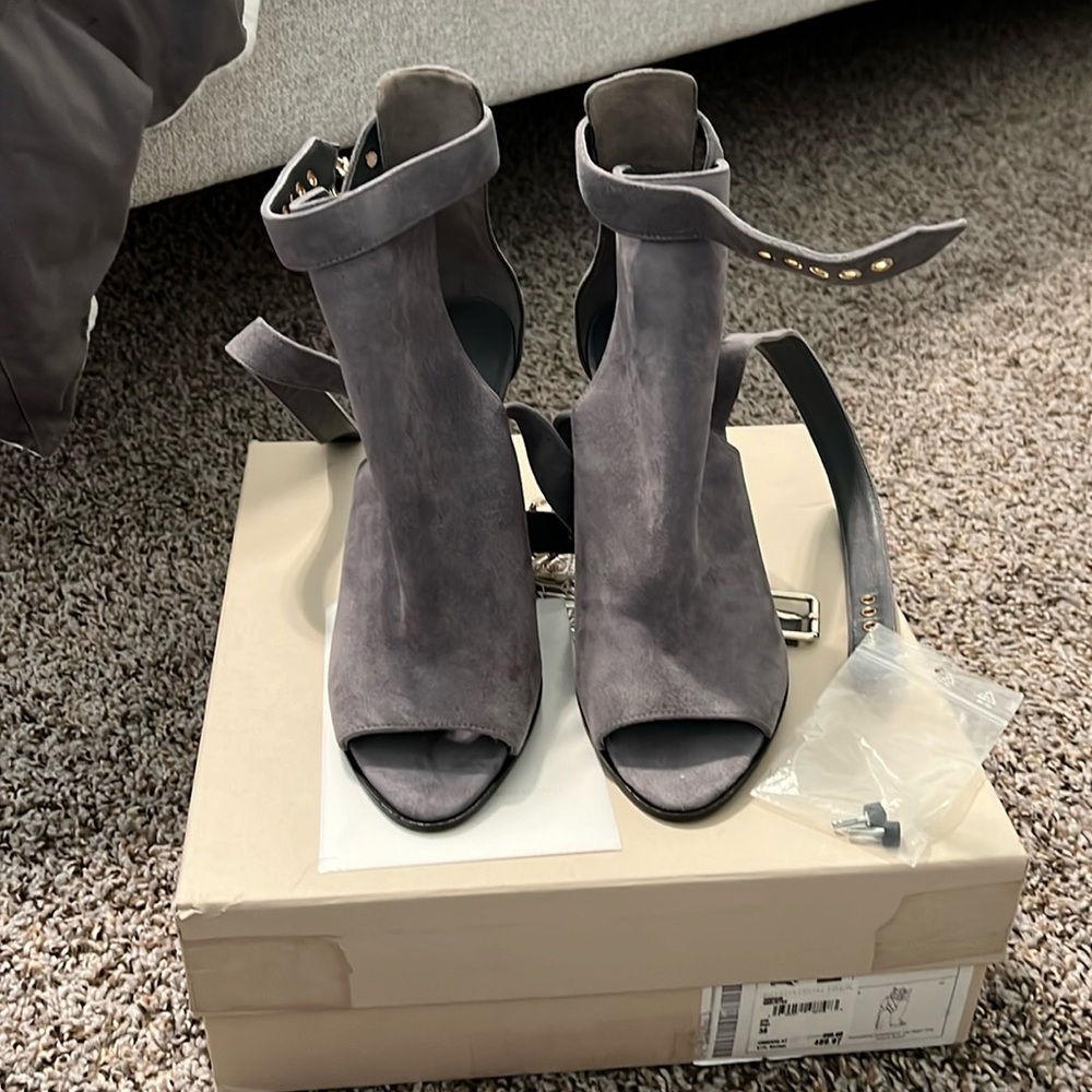 Burberry Acoustic Overfield 100 Suede Peep Toe Ankle Boots